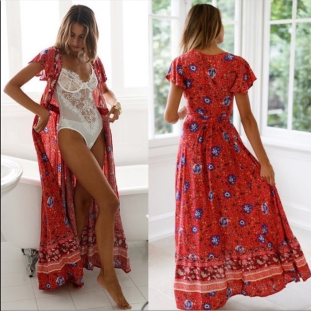 BOHO Chic FLORAL Print WRAP dress - Picture 4 of 7